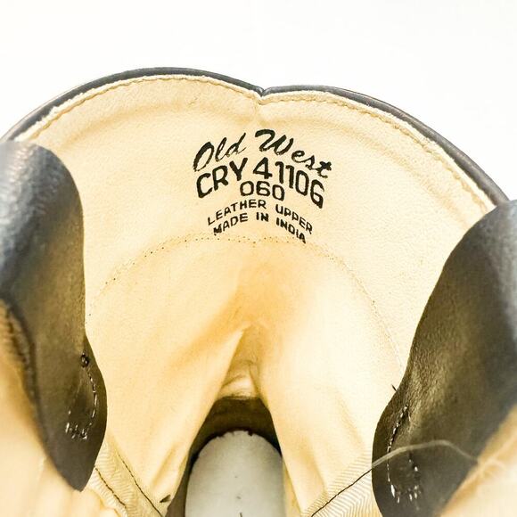 Old West Black Leather Roper Almond Toe Cowboy Boots CRY41106 Model Size 6 - Picture 2 of 7